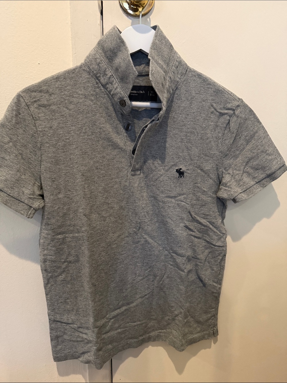 Abercrombie & Fitch Men's Heather Grey Polo with Embroidered Logo